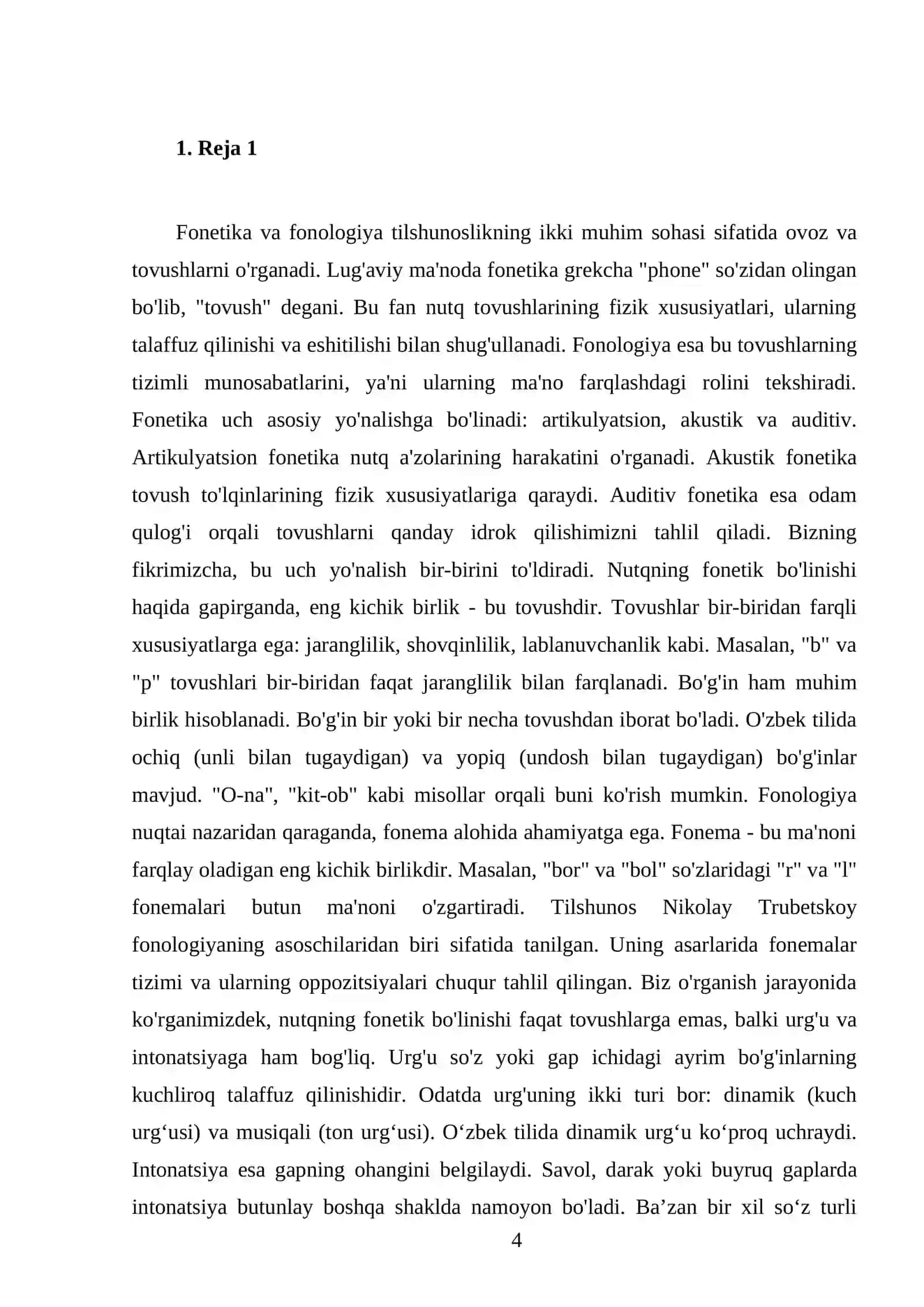 Fonetika va fonologiya haqida umumiy ma’lumot. Nutqning fonetik bo’linishi 4