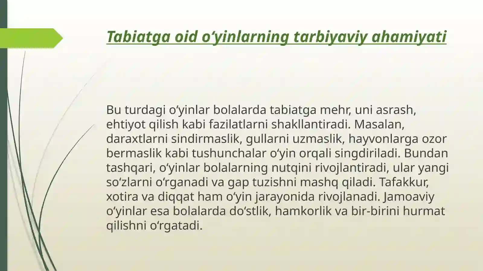 O’rtaguruhda tabiatga oid o’yinlarning tashkil etishning mashg’ulotga ishlanmalarini tuzish 4