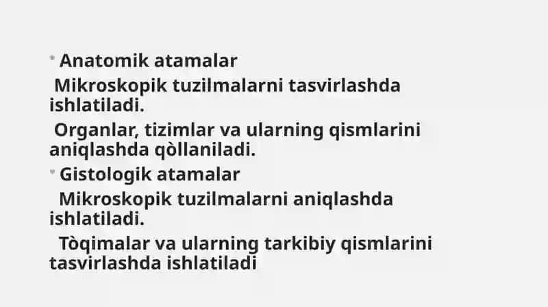 Anatomik va gistologik nomenklaturalarida qòllaniladigan hozirgi zamon sifatdoshining aniqlik nisbati 4
