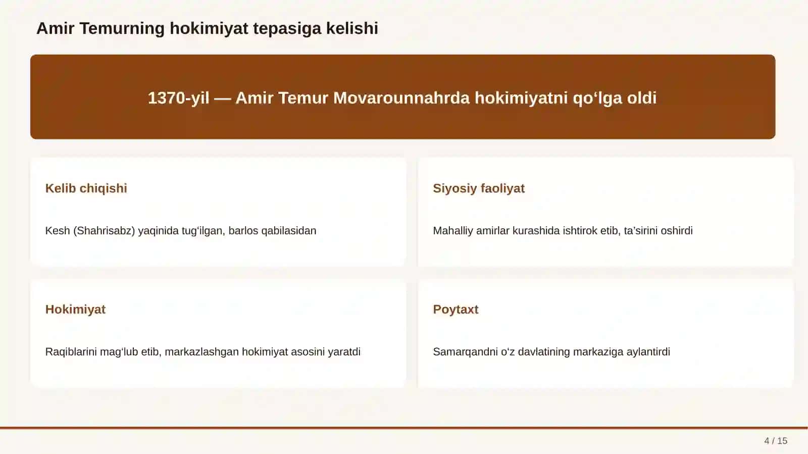 AMIR TEMUR VA TEMURIYLAR DAVRI 4