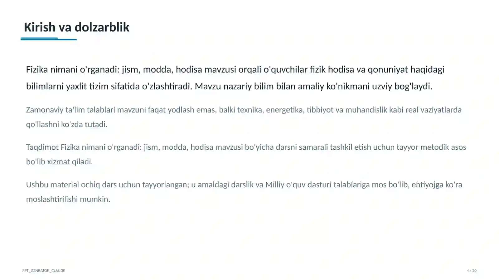 Fizika nimani o'rganadi: jism, modda, hodisa (6-sinf) 4