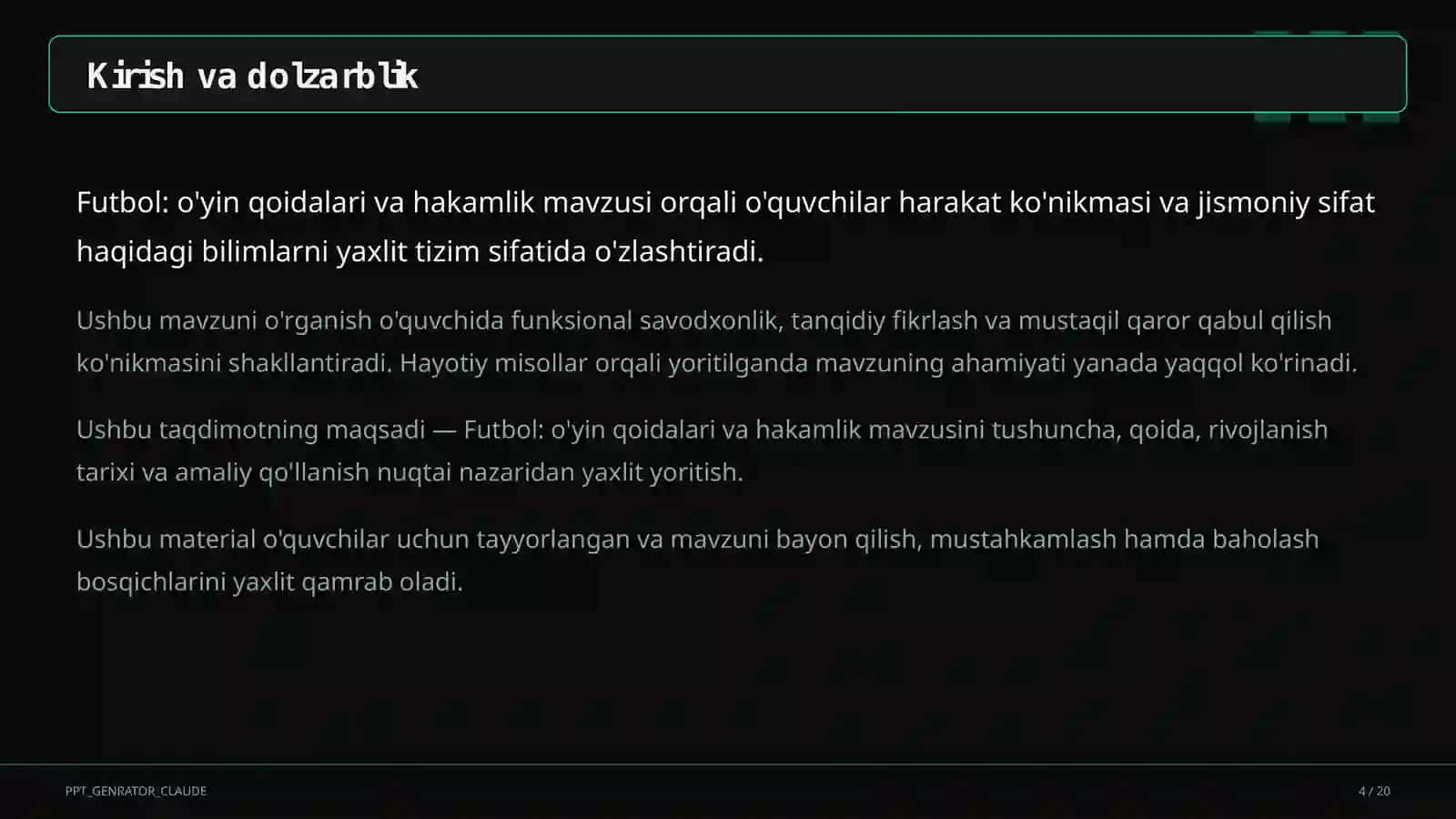 Futbol: o'yin qoidalari va hakamlik (9-sinf) 4