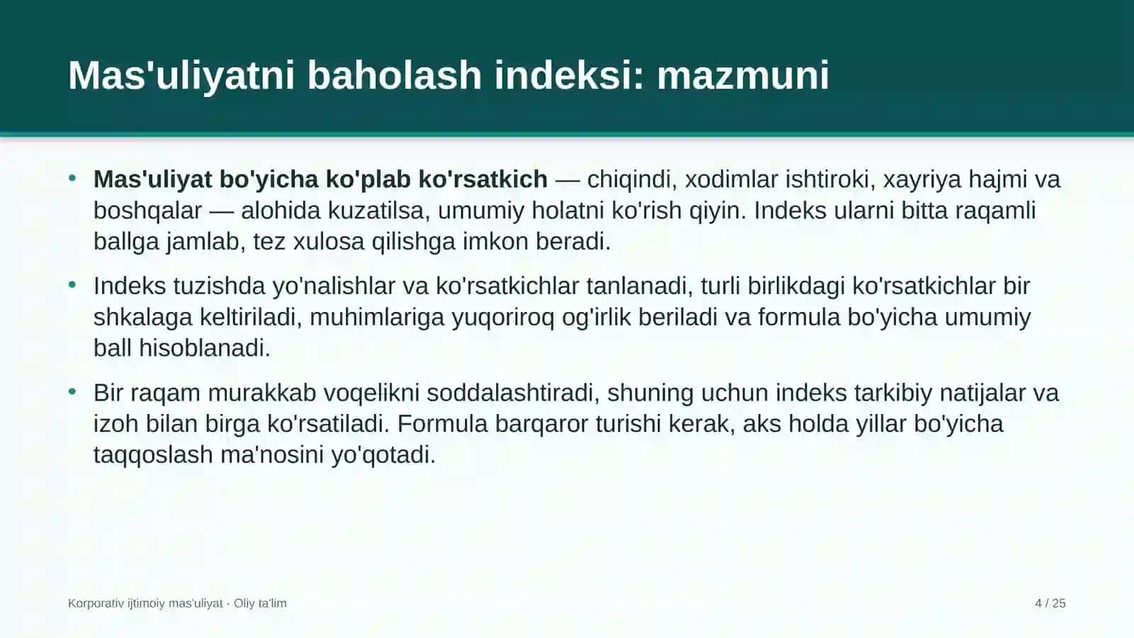 Aviatsiya texnikasini ta'mirlash korxonalarida ijtimoiy mas'uliyatni baholash indeksini joriy etish 4