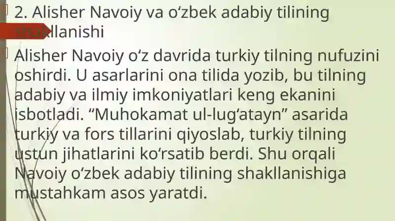 Alisher Navoiy-o’zbek tilining asoschisi .O’zbekiston mustaqilligi va ma’naviy-axloqiy tarbiya 4
