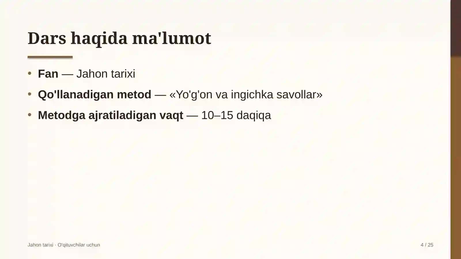 jahon tarixi darslarida yo'g'on va ingichka savollar metodidan foydalanish 4174 4