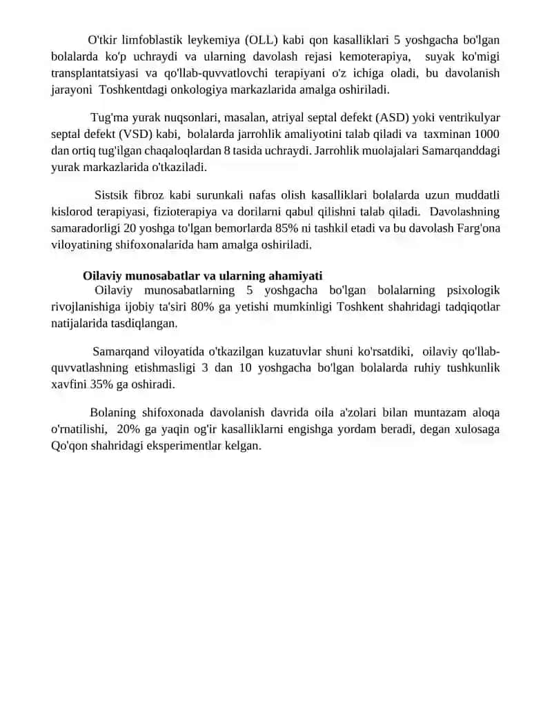 Uzoq muddatli kasalxonalarda davolanayotgan bolalar tavsifi va toifasi 4