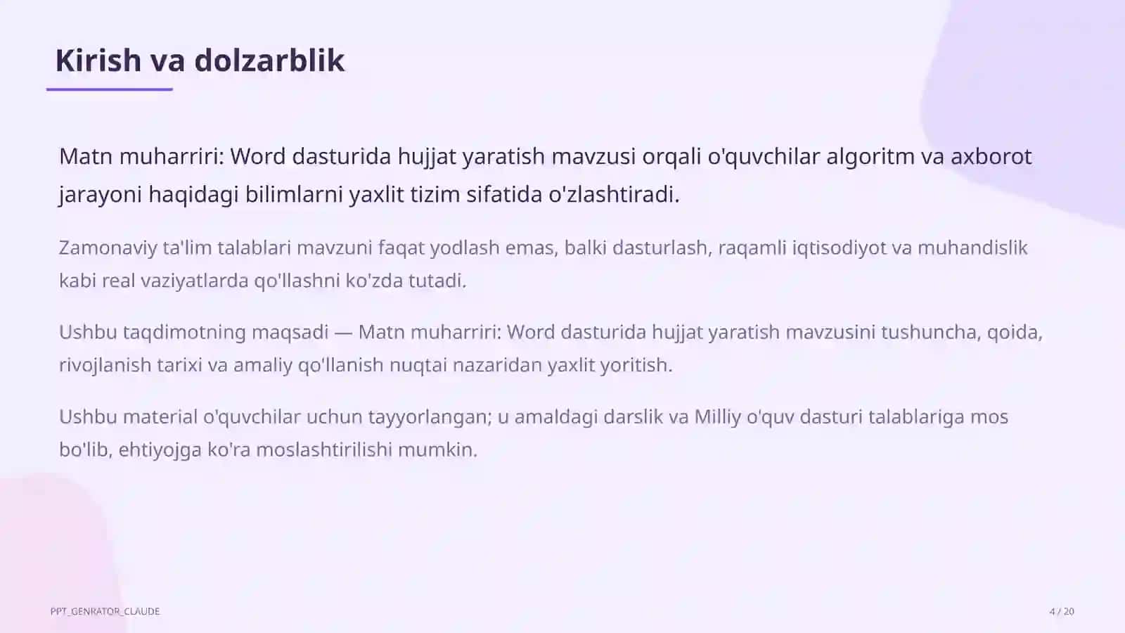 Word dasturida hujjat yaratish (6-sinf) 4