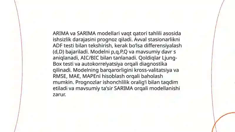 Ishsizlik darajasini prognoz qilish 4
