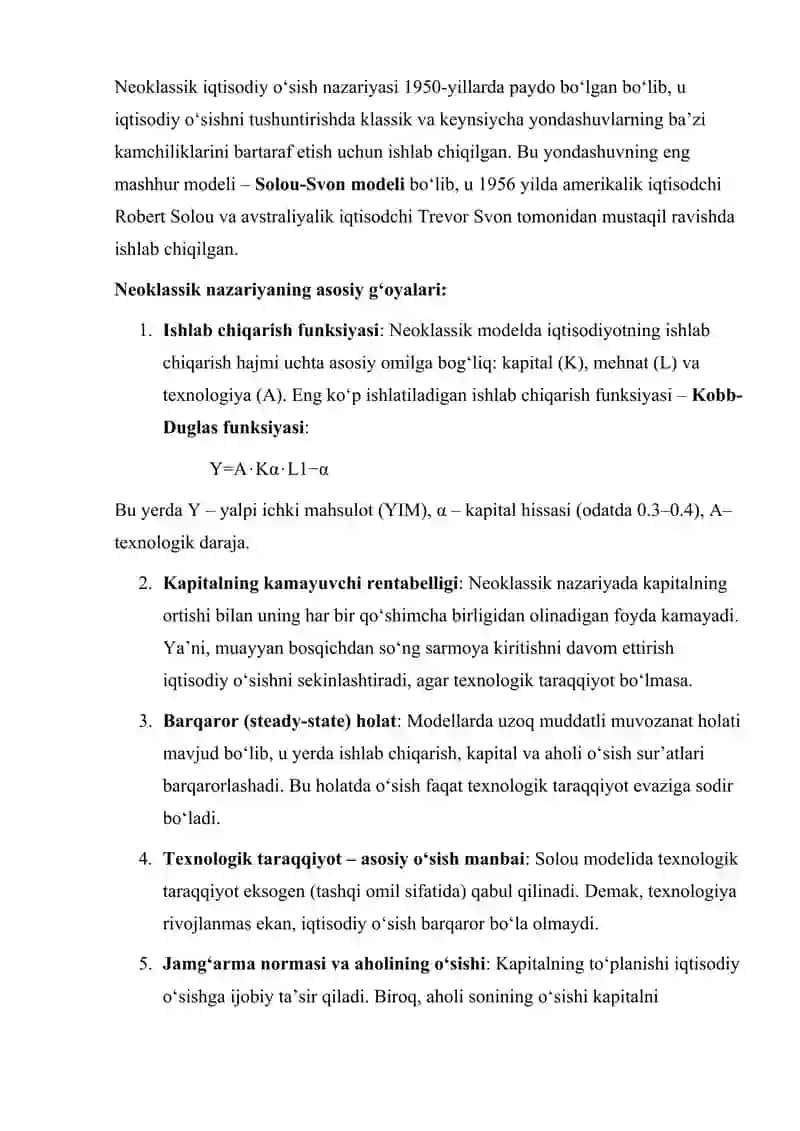 Iqtisodiy o'sishning neoklassik modellari 4