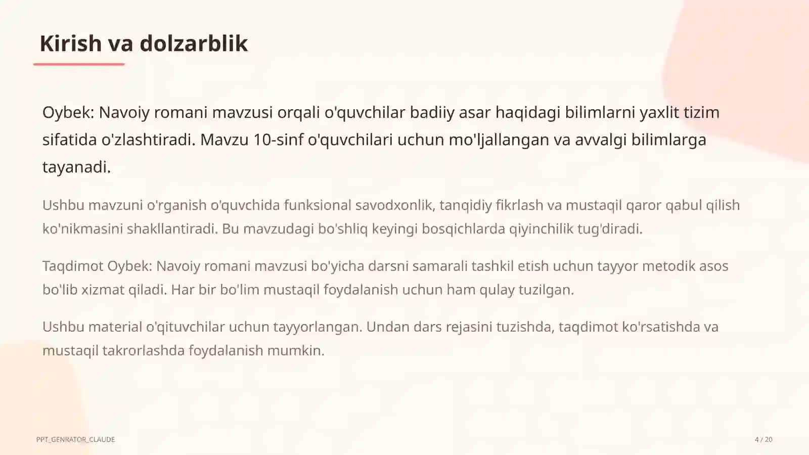Oybek: Navoiy romani (10-sinf) 4