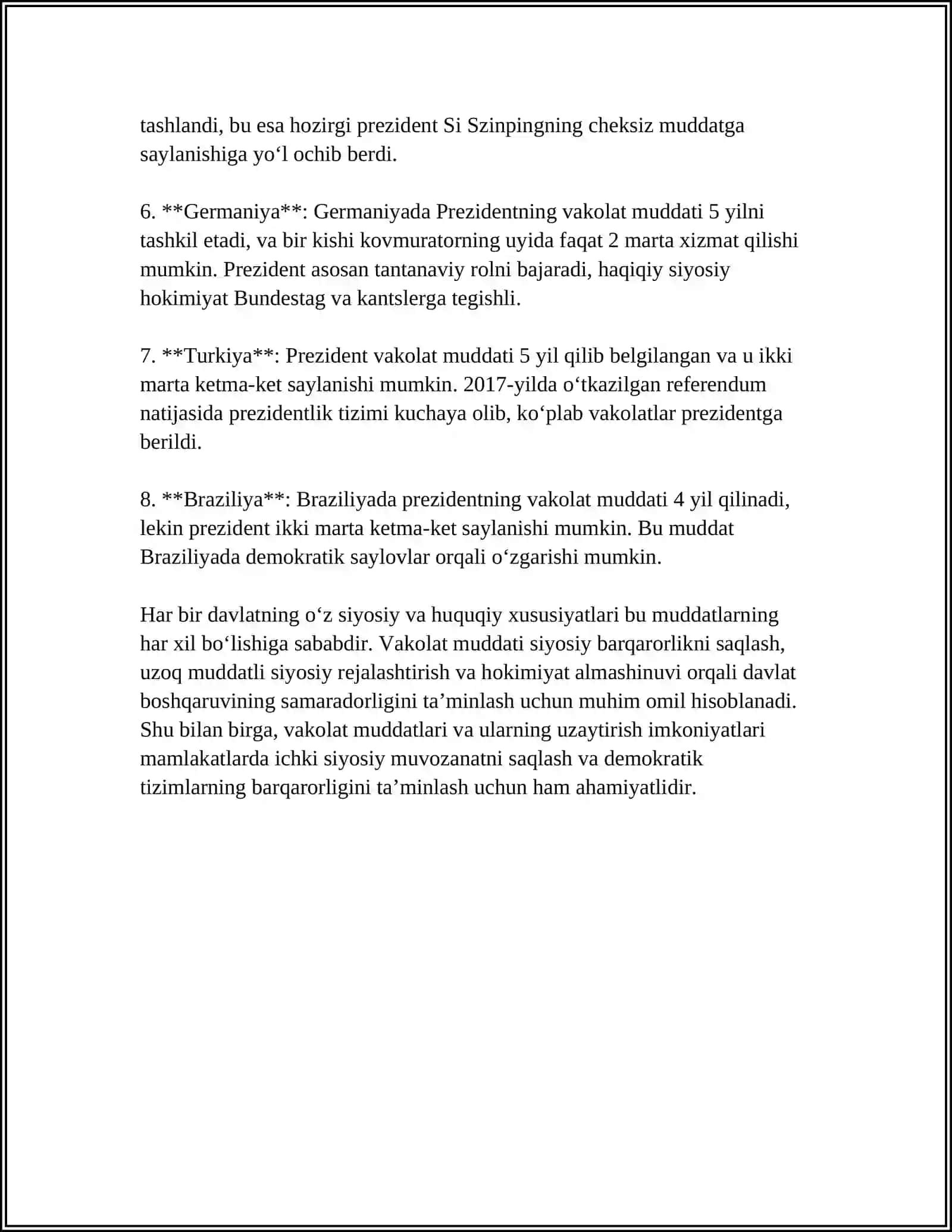 O'ZBEKISON RESPUBLIKASI PREZIDENTINING HUQUQIY HOLATI 4