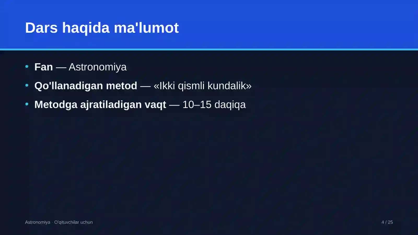 astronomiya darslarida ikki qismli kundalik metodidan foydalanish 3901 4