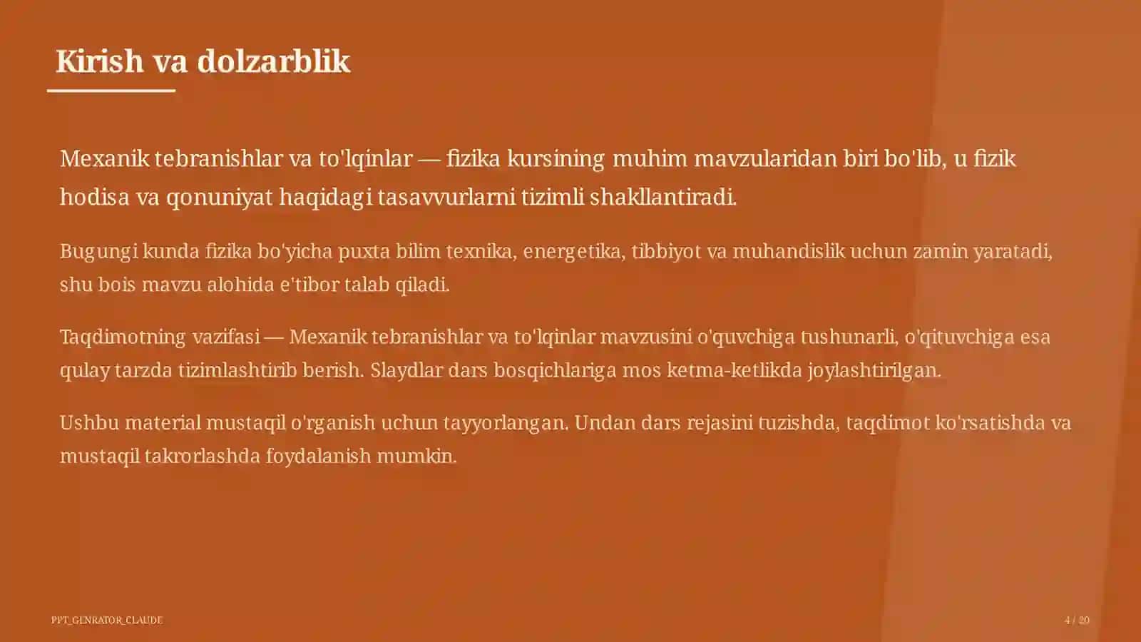 Mexanik tebranishlar va to'lqinlar (9-sinf) 4