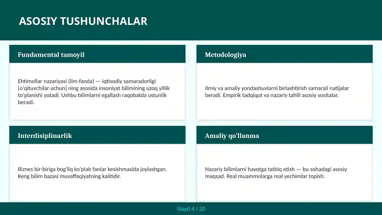 EHTIMOLLAR NAZARIYASI (ILM-FANDA) — IQTISODIY SAMARADORLIGI [O'QITUVCHILAR UCHUN] 4