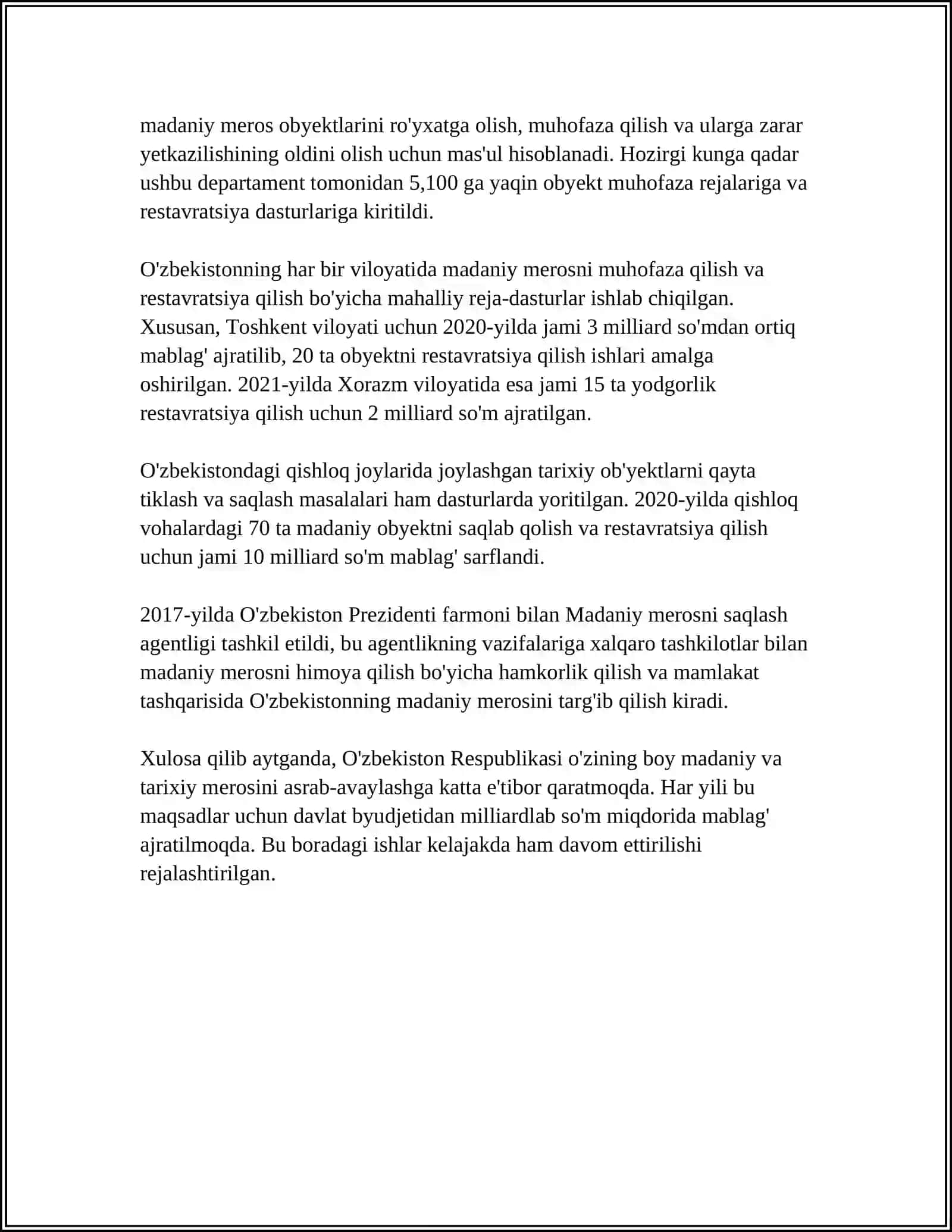 Oʻzbekistonning milliy merosini asrash va tiklash dasturlari 4