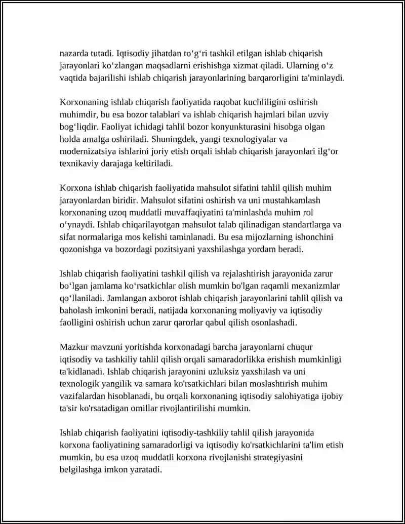 Korxonaning ishlab chiqarish faoliyatini iqtisodiy-tashkiliy tahlili 4