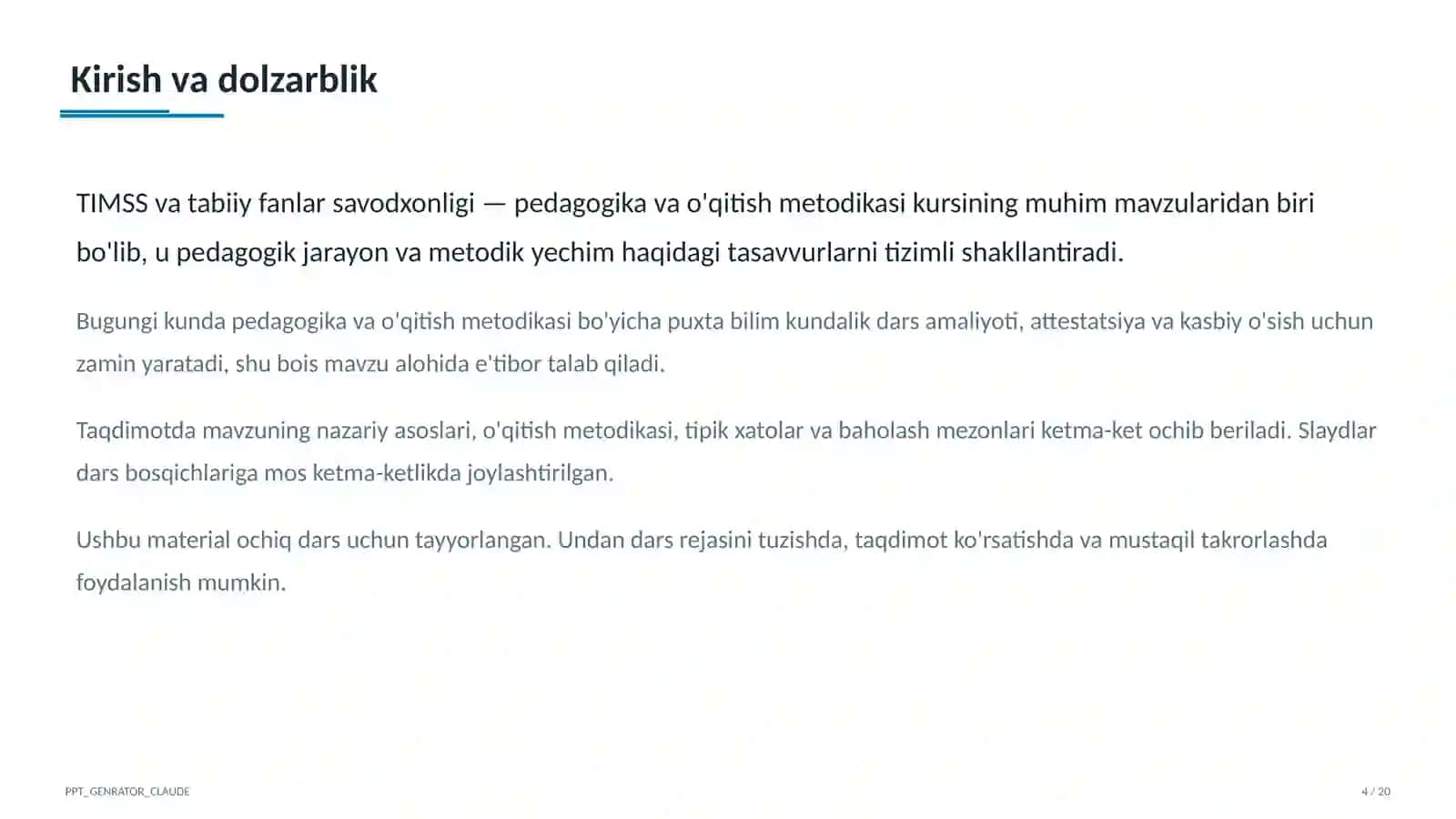 TIMSS va tabiiy fanlar savodxonligi 4