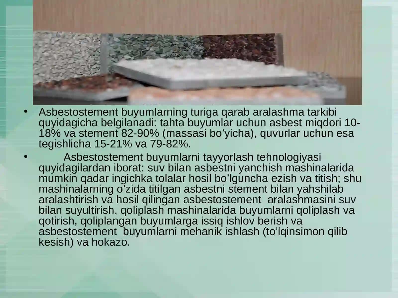 Asbest-sement plitalarini ishlab chiqariishda qoliplash jarayonlari 4