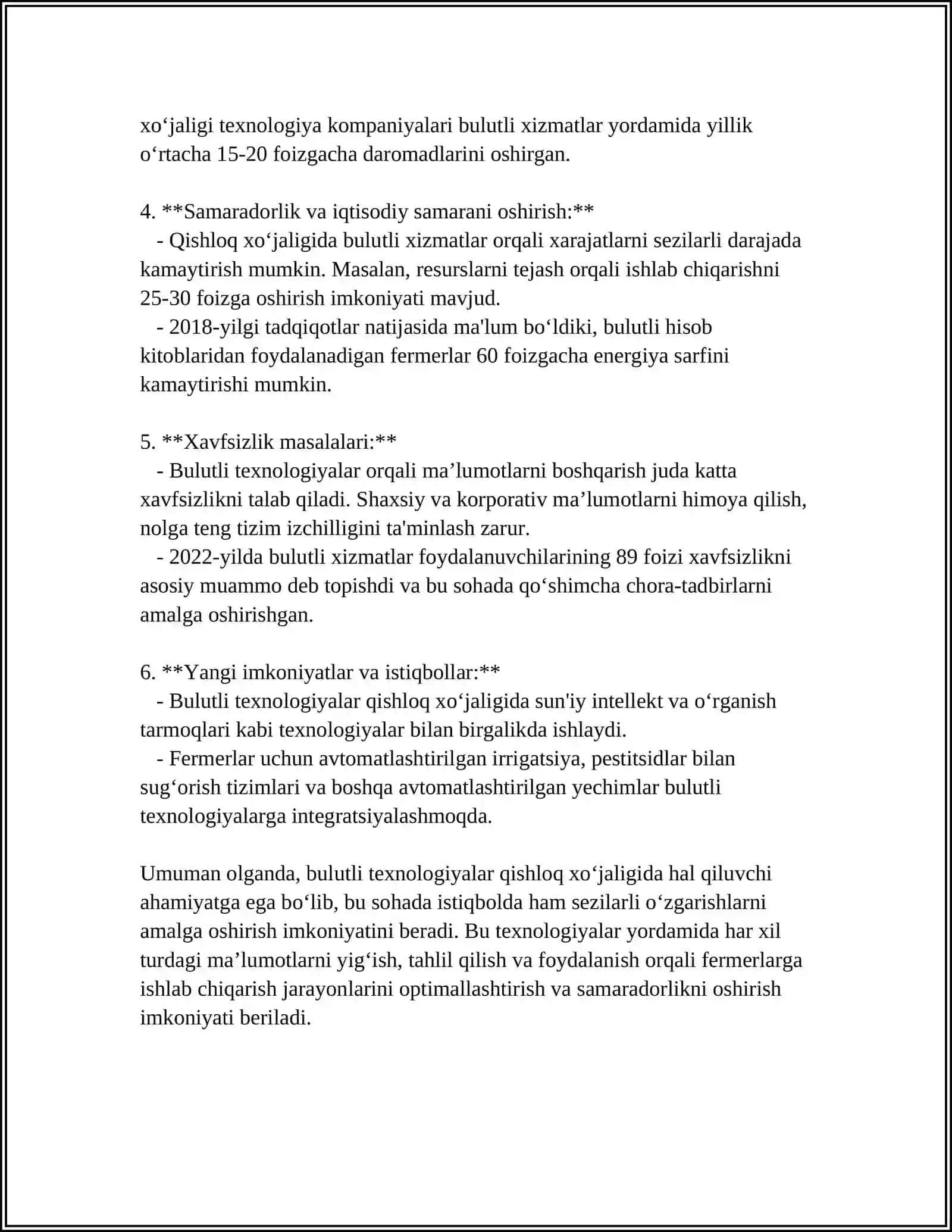 QISHLOQ XOʻJALIGIDA BULUTLI TEXNALOGIYALARDAN FOYDALANISH 5TA TAVSIYA 4