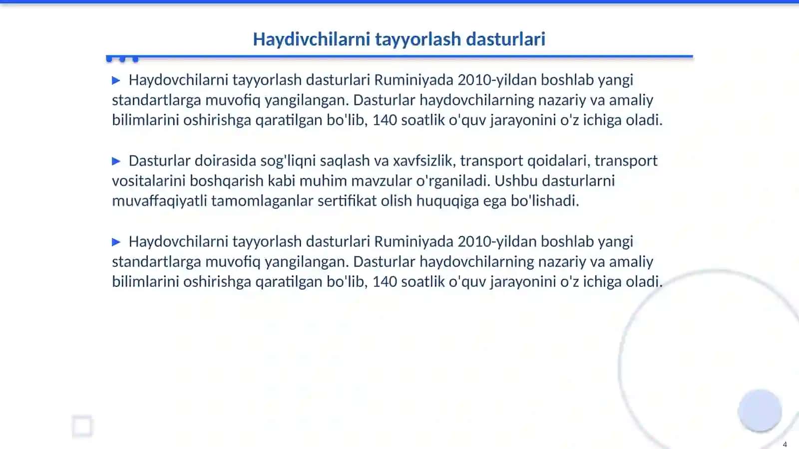 Ruminiyada haydovchilarni tayyorlash va qayta tayyorlashga qoyilgan talablar 4