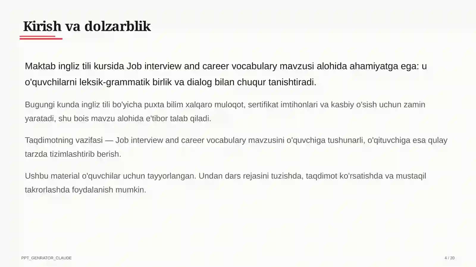 Job interview and career vocabulary (11-sinf) 4