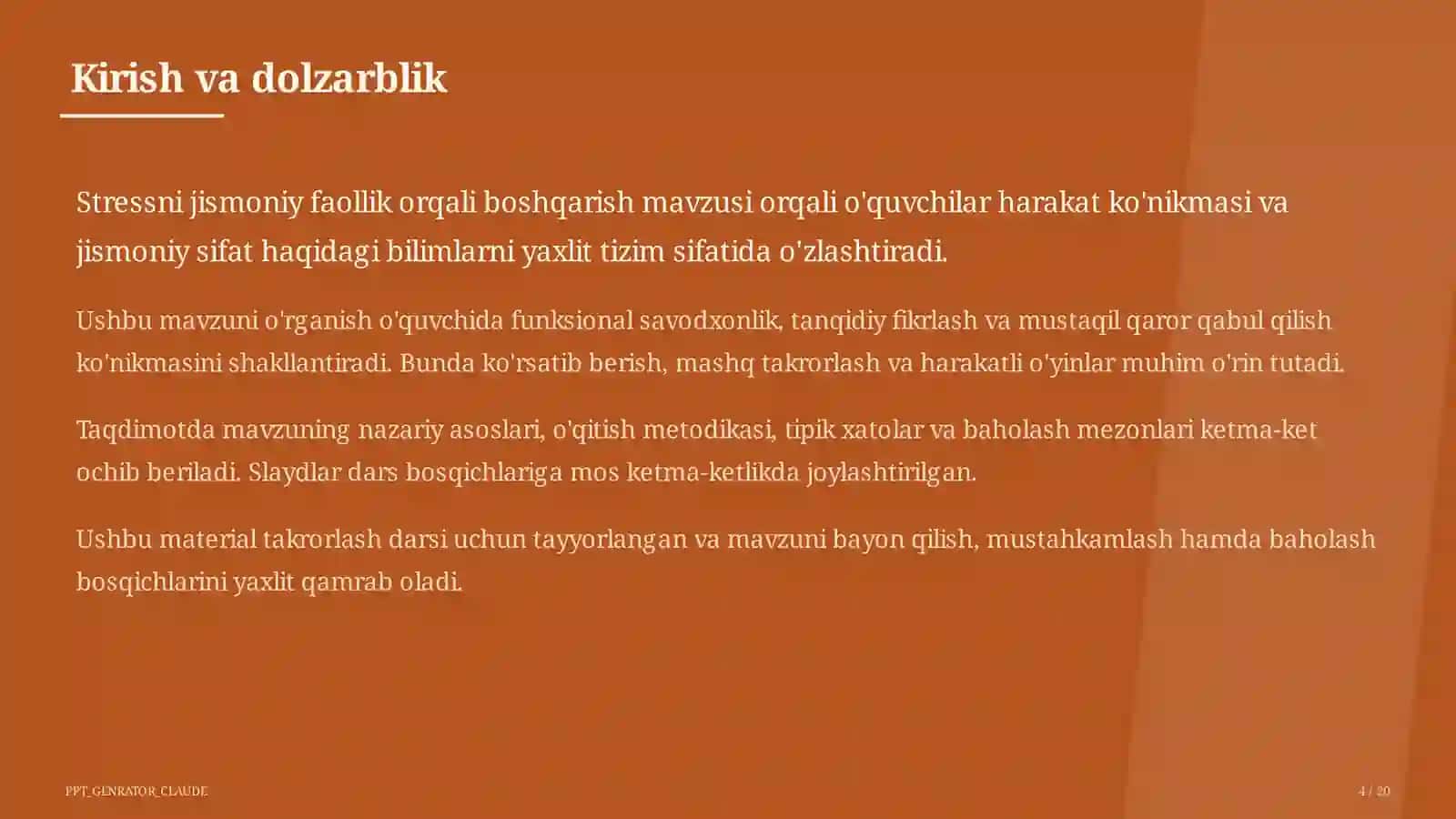 Stressni jismoniy faollik orqali boshqarish (11-sinf) 4