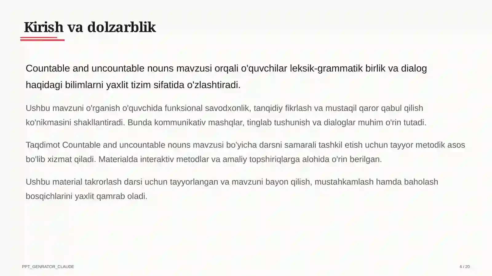 Countable and uncountable nouns (5-sinf) 4