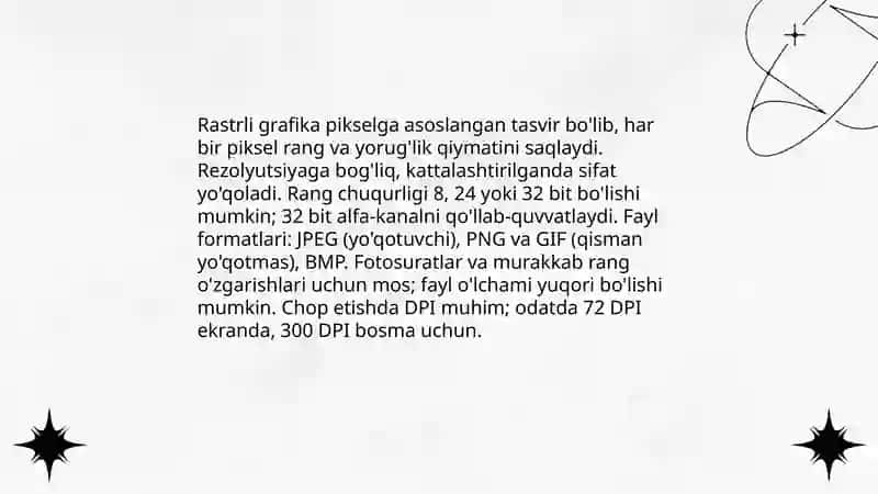 Kompyuter grafikasi turlari: vektorli, rastrli, fraktal, CD-grafika 4
