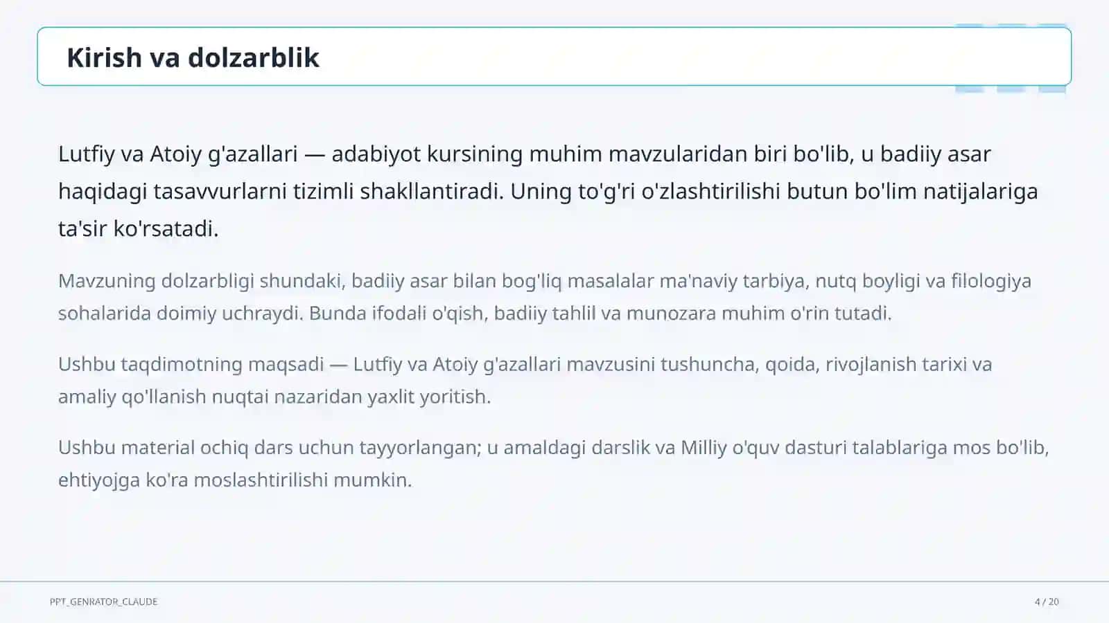 Lutfiy va Atoiy g'azallari (10-sinf) 4