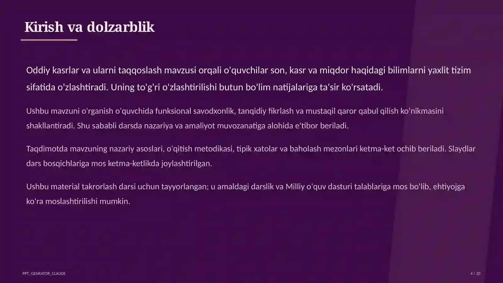 Oddiy kasrlar va ularni taqqoslash (5-sinf) 4