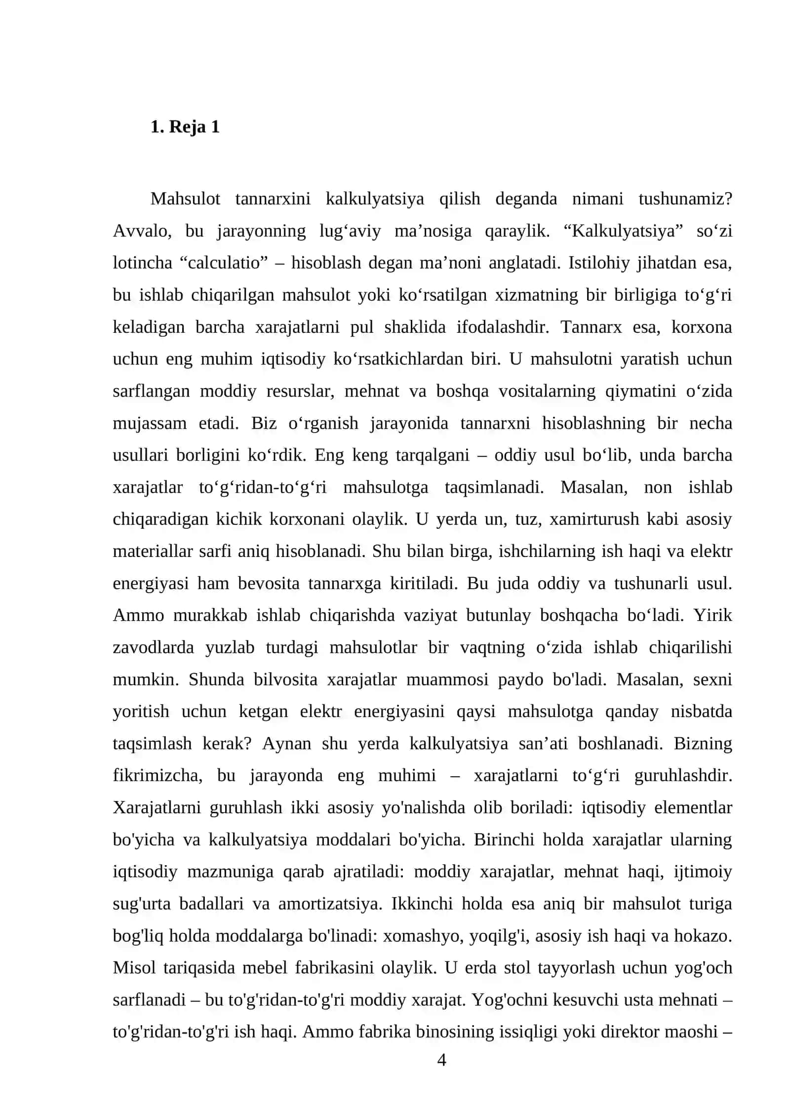 Mahsulot (ish, xizmatlar) tannarxini kalkulyatsiya qilish 4