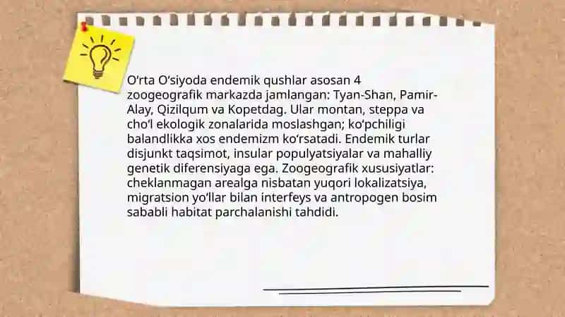 Oʻrta Oʻsiyo umurtqali endemik hayvonlari va ularning zoogeografik xususiyatlari 4