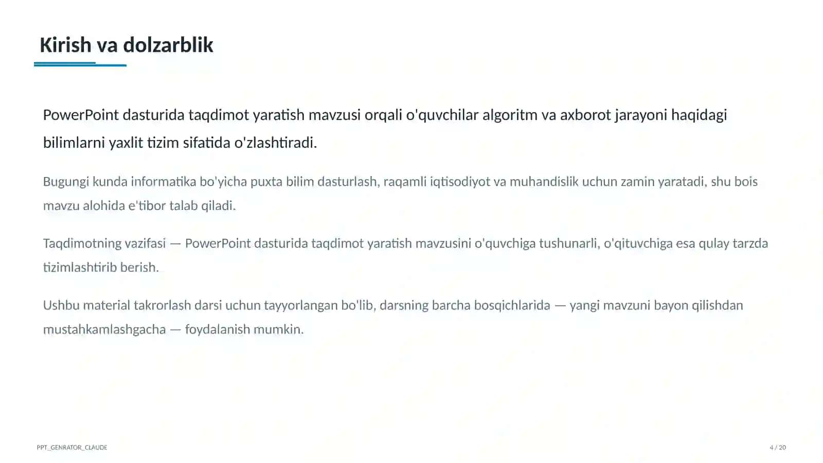 PowerPoint dasturida taqdimot yaratish (7-sinf) 4
