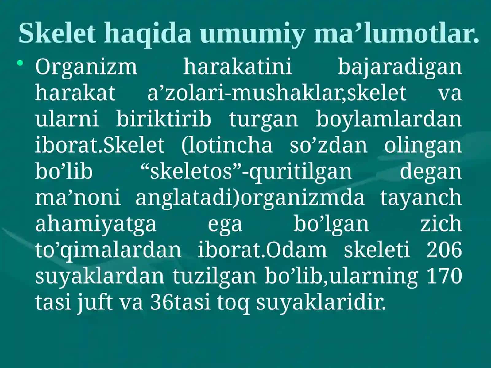 SKELET VA UNING VAZIFASI TO‘G‘RISIDA UMUMIY TUSHUNCHA 4