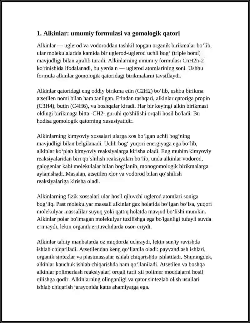 ALKINLAR, ALKADIYENLAR VA AROMATIK UGLEVODORODLARNING UMUMIY FORMULASI 4