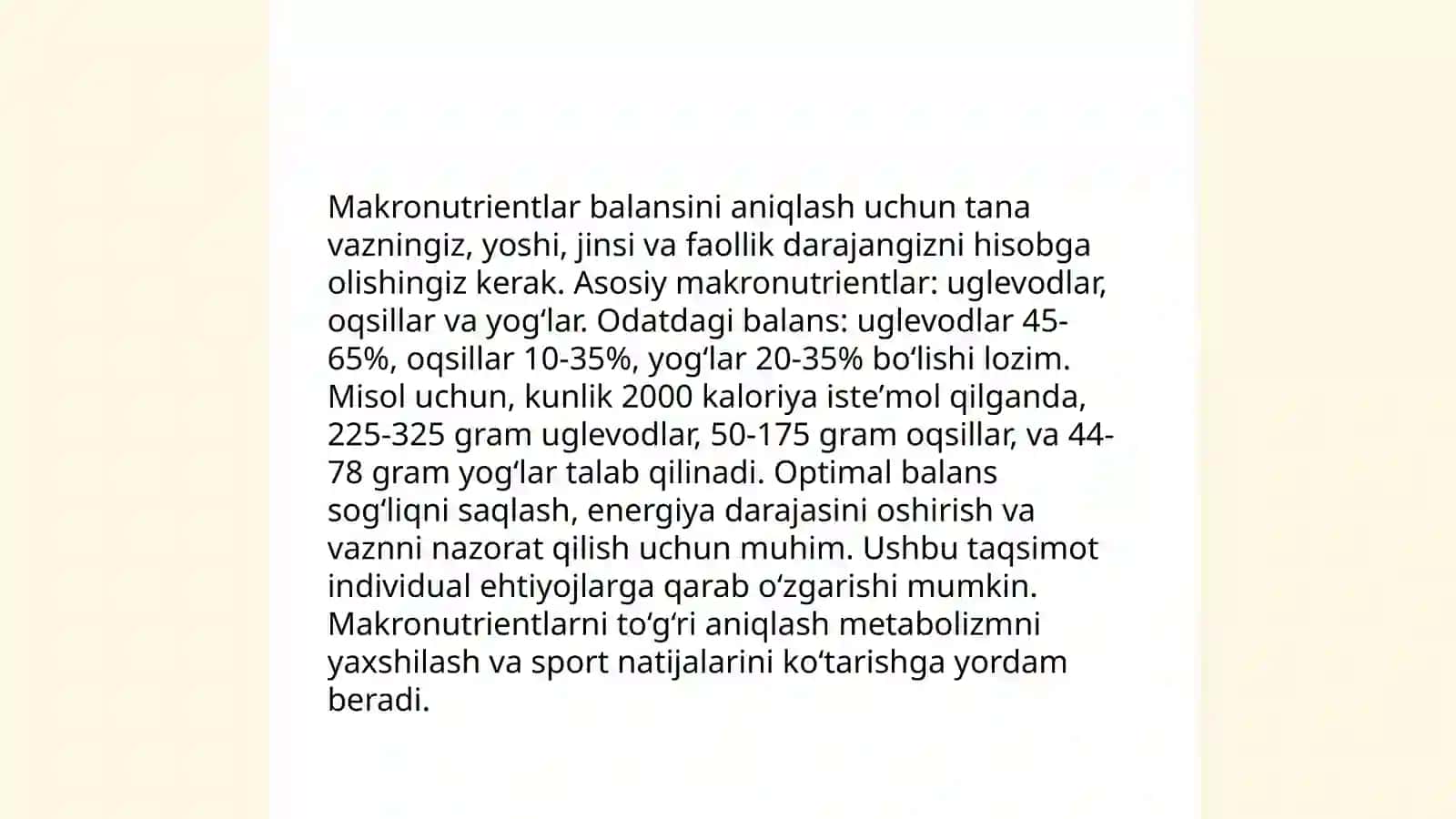 Shaxsiy ovqatlanishning adikvatligini oʻrganish 4
