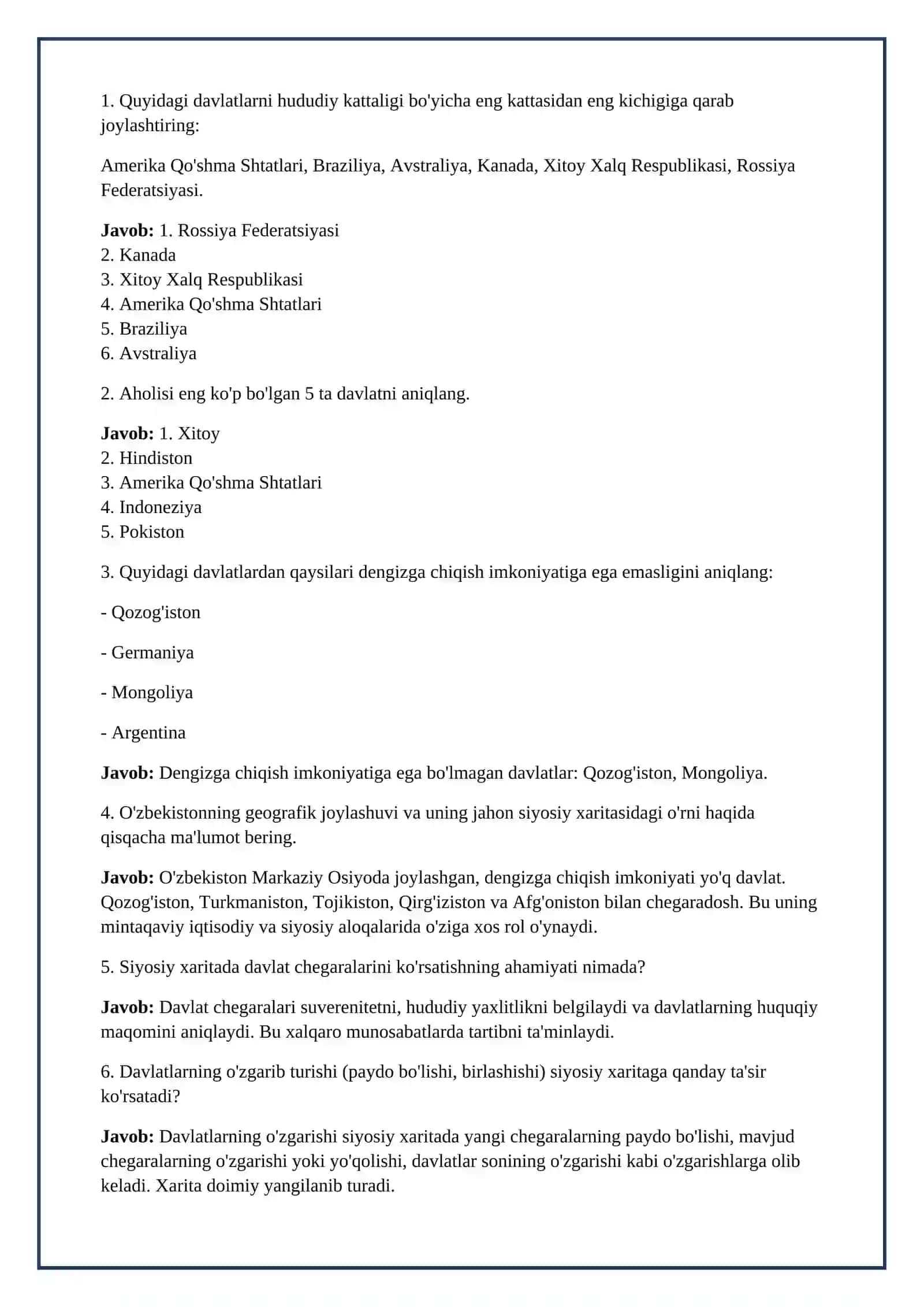 Lesson on Geografiya. Jahonning siyosiy haritasi 4