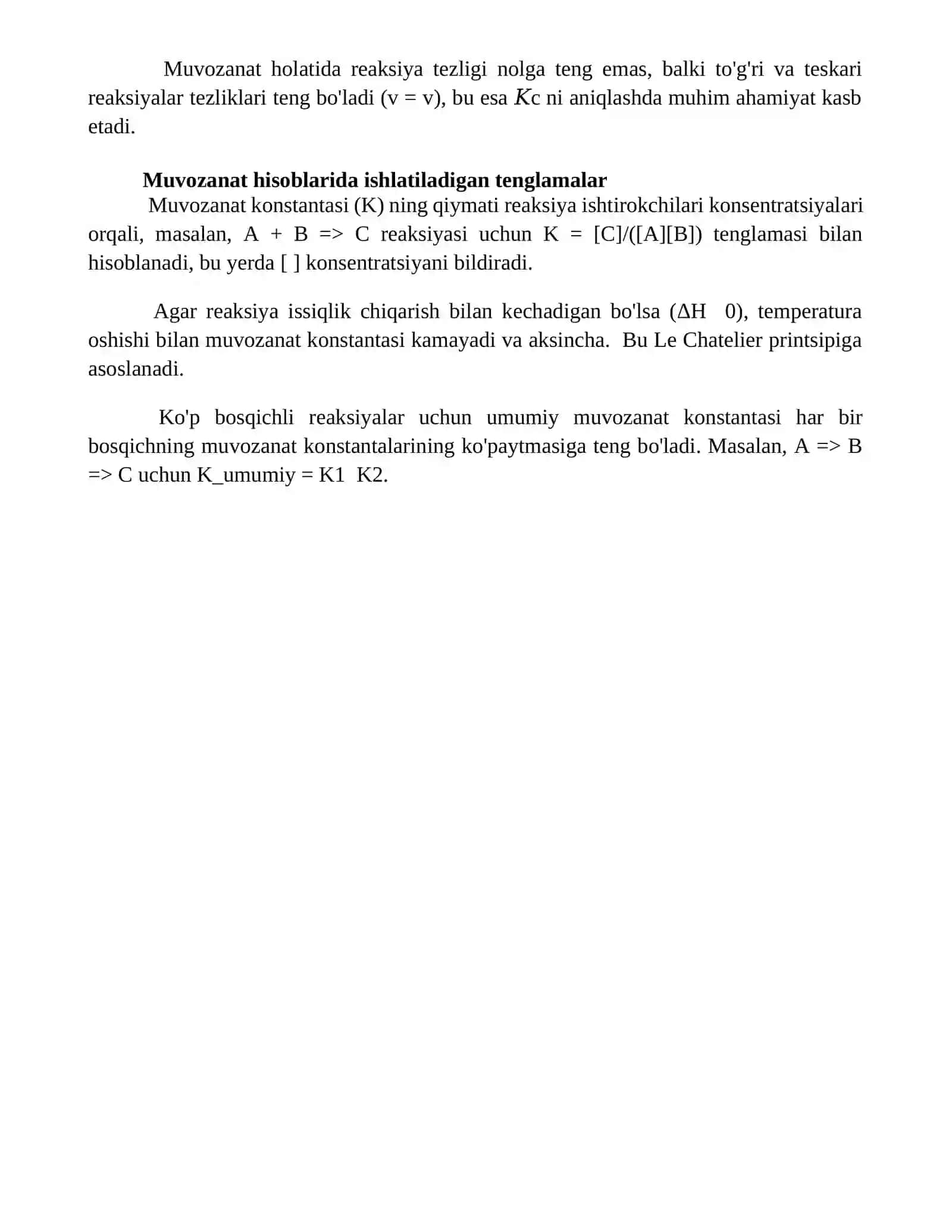 Kimyoviy reaktor xisobi.Kontaktli muvozanat darajasini hisobi 4