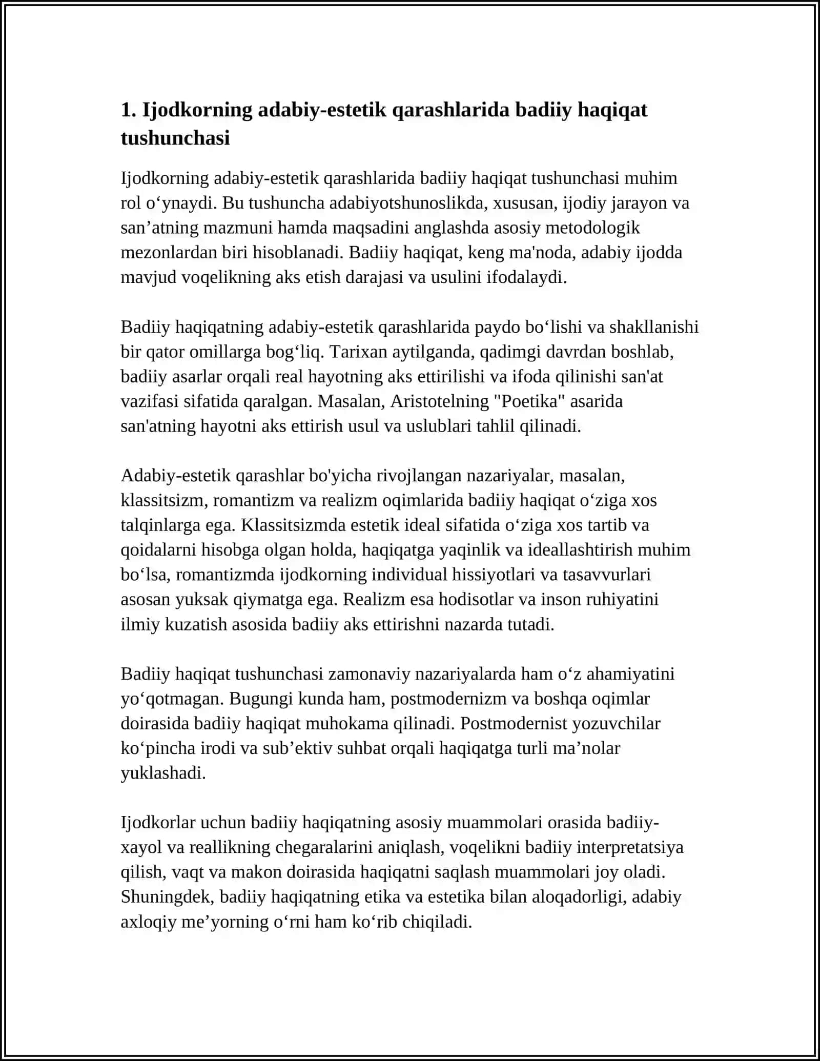 IJODKORNING ADABIY-ESTETIK QARASHLARI. MUAYYAN IJODKORNING ADABIY-TANQIDIY QARASHLARI 4