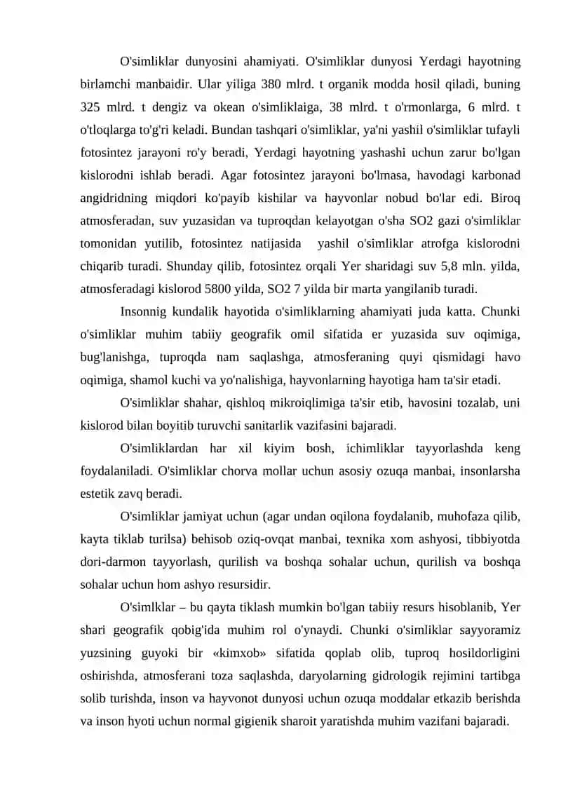 O'simliklarning tabiatda tutgan o`rni va uni muhofaza qilish masalasi 4