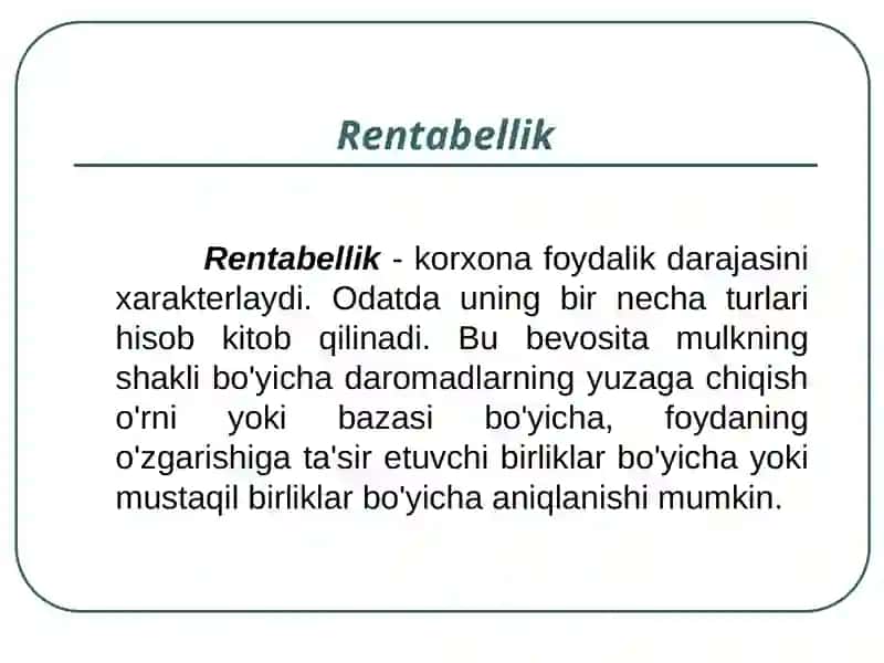 Korxonada rentabellik ko’rsatkichlari tahlili 4