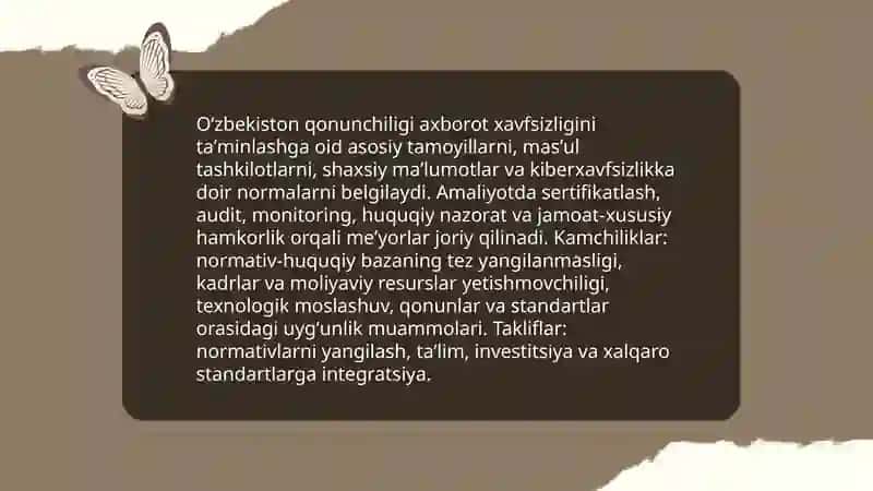 Oʻzbekistonda axborot xavfsizligining manaviy huquqiy asoslar 4