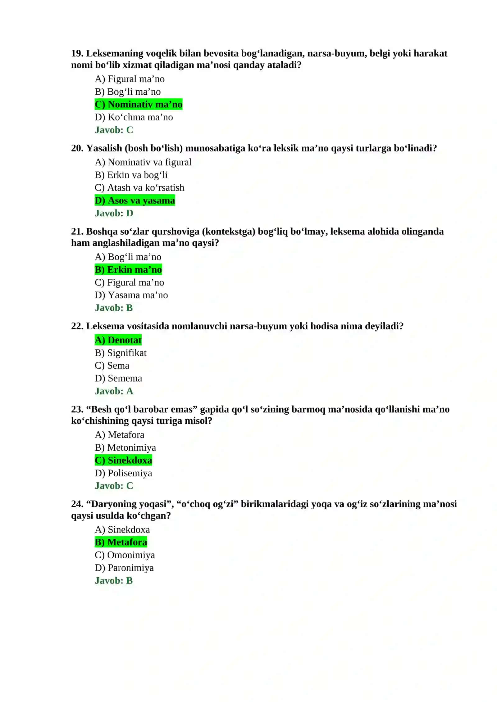 MA’RUZA BO‘YICHA TEST (JAVOBLAR BILAN) 4