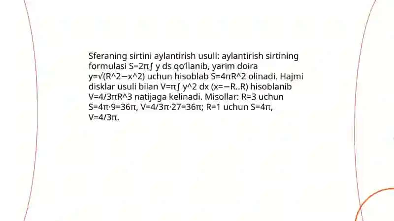 Sfera. Konussimon sirtlar. Aylanish sirtlar. Ikkinchi tartibli sirtlarga doir mashqlar 4