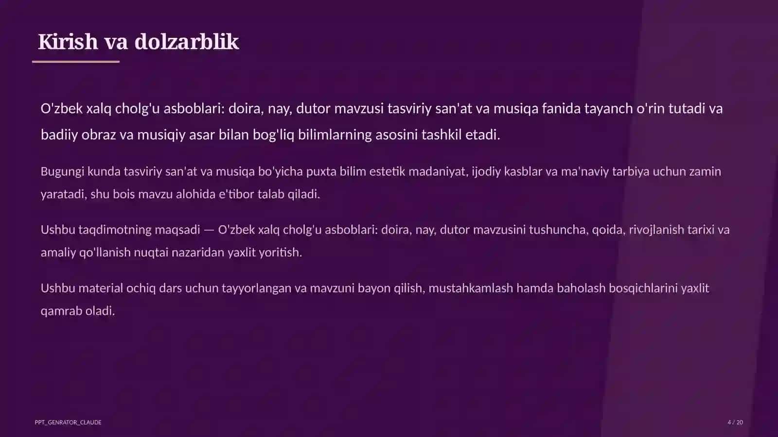 Tasviriy san'at va musiqa (1-7) - ochiq dars uchun 4