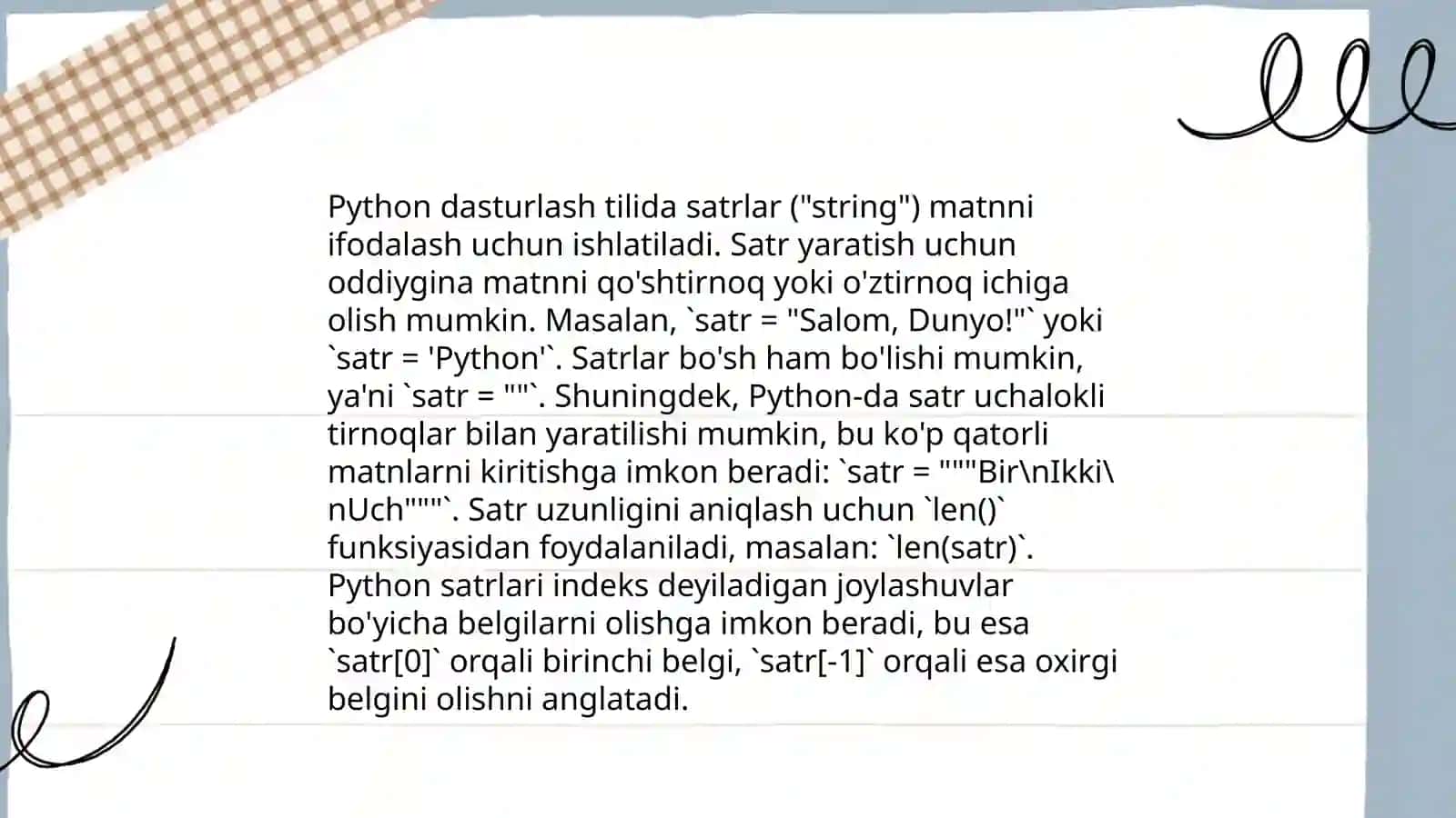 Python dasturlash tilida satr( string) maʼlumot turi va uning metodlari 4