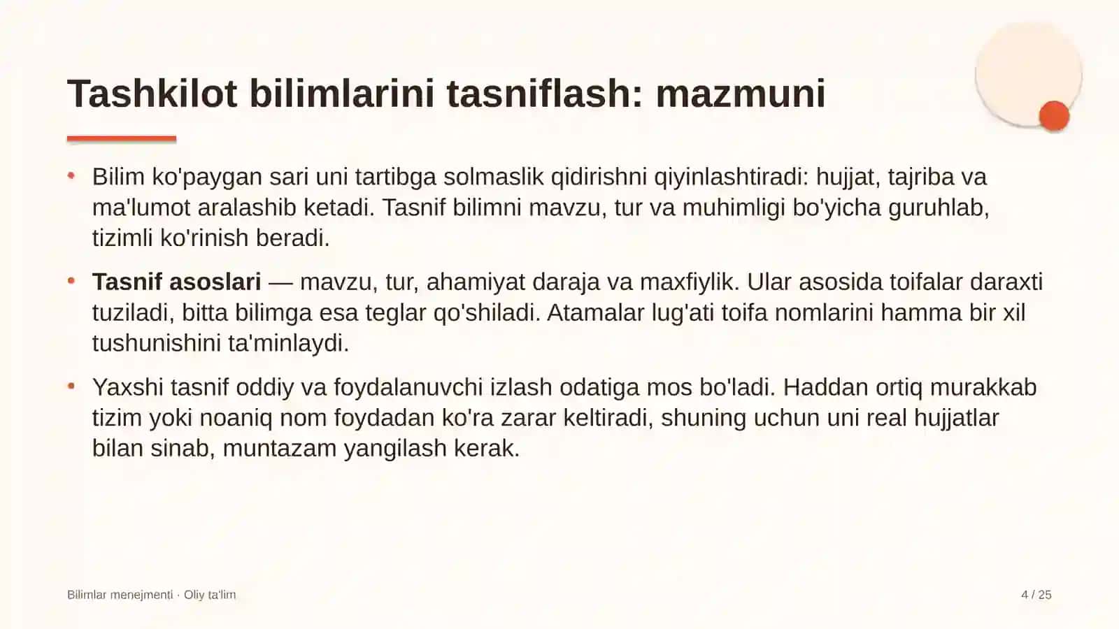 Byudjet tashkilotlarida tashkilot bilimlarini tasniflash 4