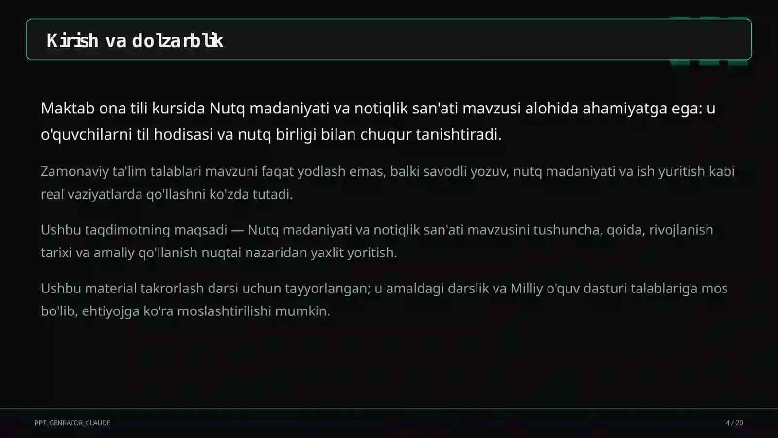 Nutq madaniyati va notiqlik san'ati (10-sinf) 4