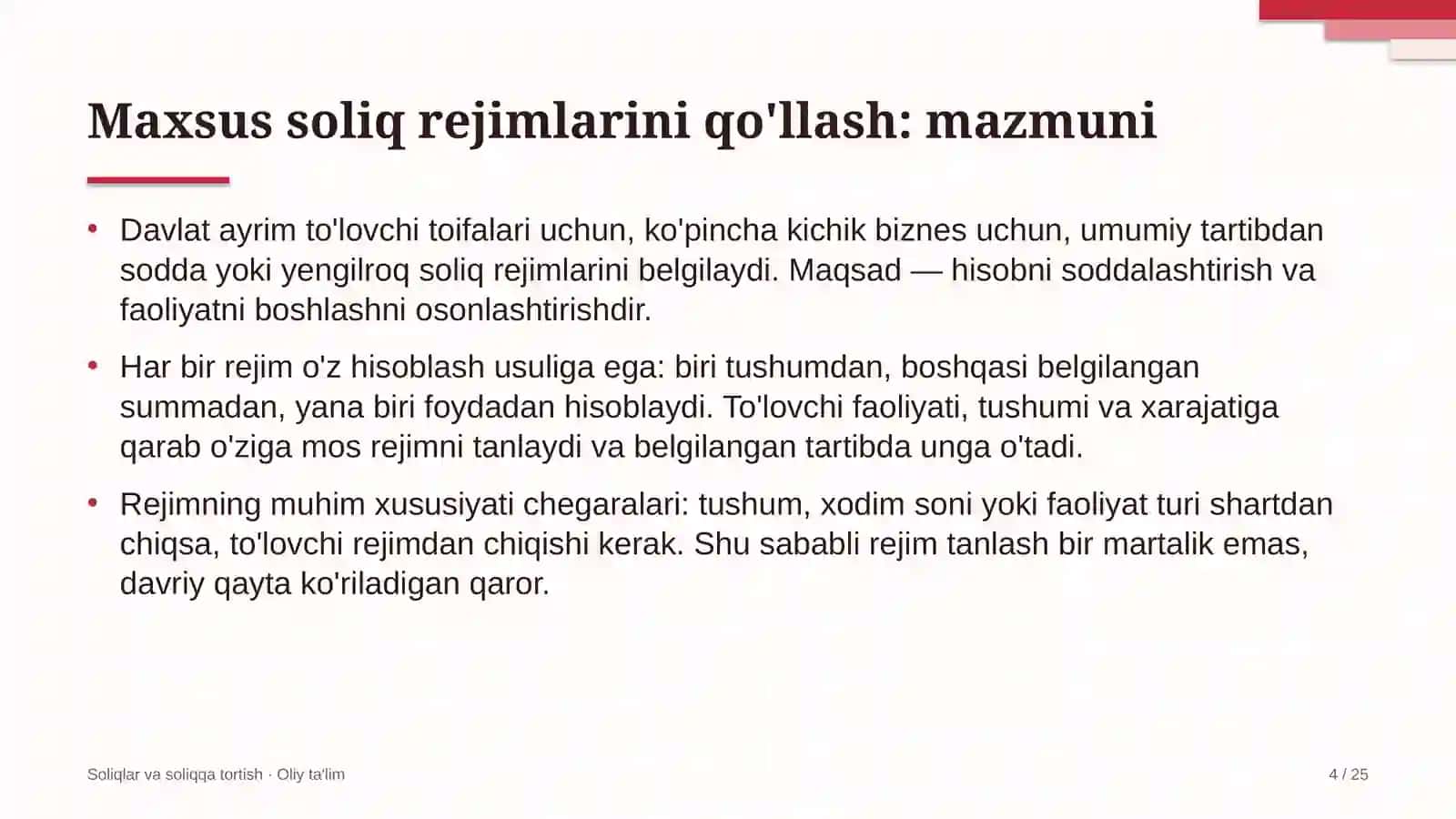 Gulchilikda maxsus soliq rejimlarini qo'llash 4