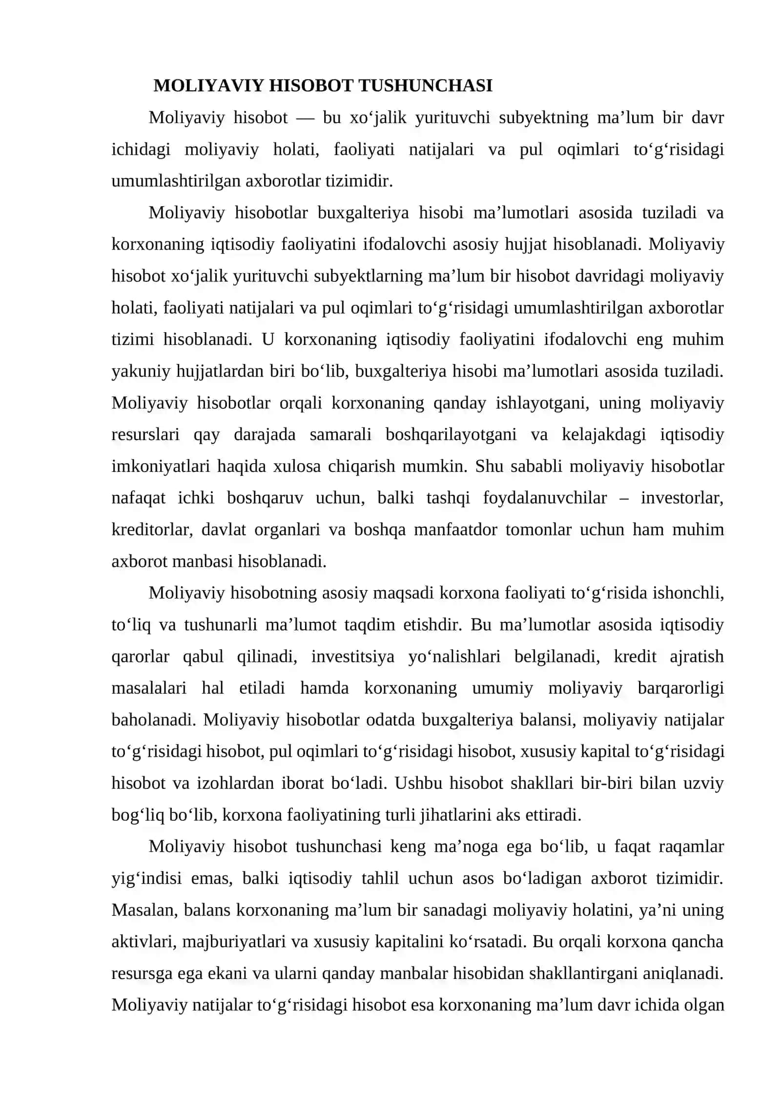 Moliyaviy hisobot tushunchasi va uning iqtisodiy mohiyati 4